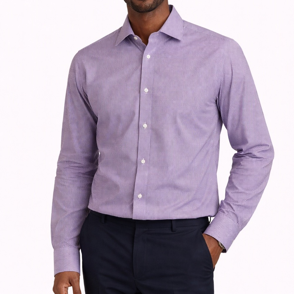 Nicole Miller Men Modern Fit Purple Check Dress Shirt L 16.5 34-35